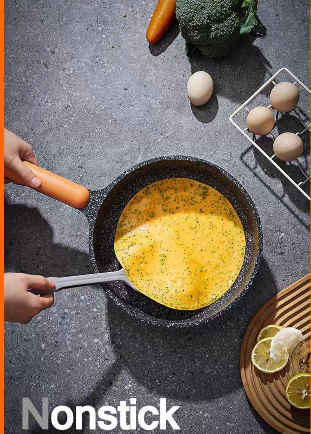 Induction-ready frying pan, saucepan, and skillet trio in black granite
