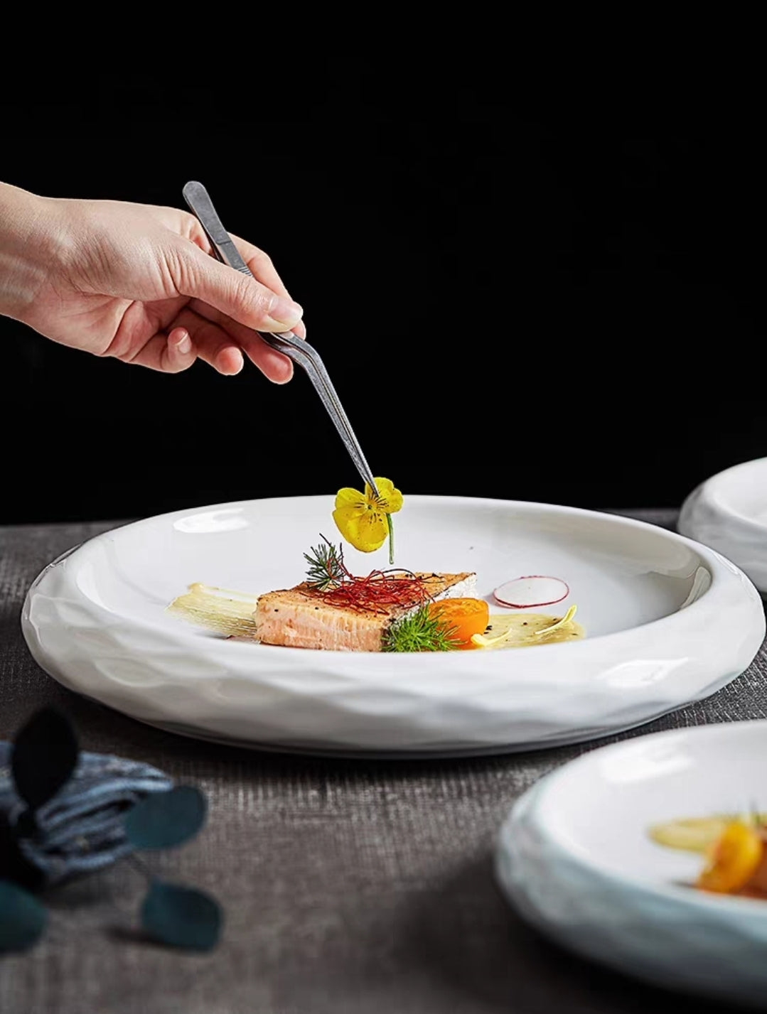 Minimalist stone-texture plate used in upscale restaurant