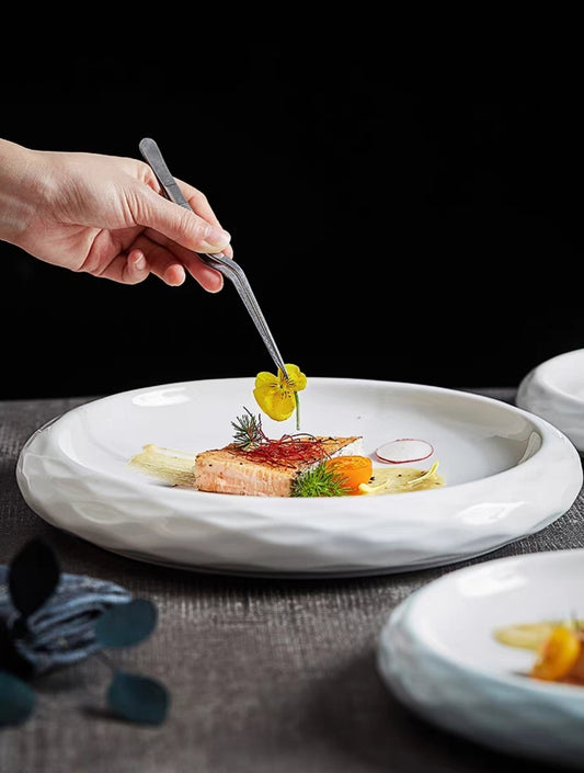 Minimalist stone-texture plate used in upscale restaurant