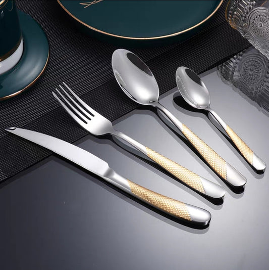 12 - 24-Piece Luxury Gold Stainless Steel Cutlery Set – Mirror Polished SUS304 Silverware for Modern Dining & Gifting