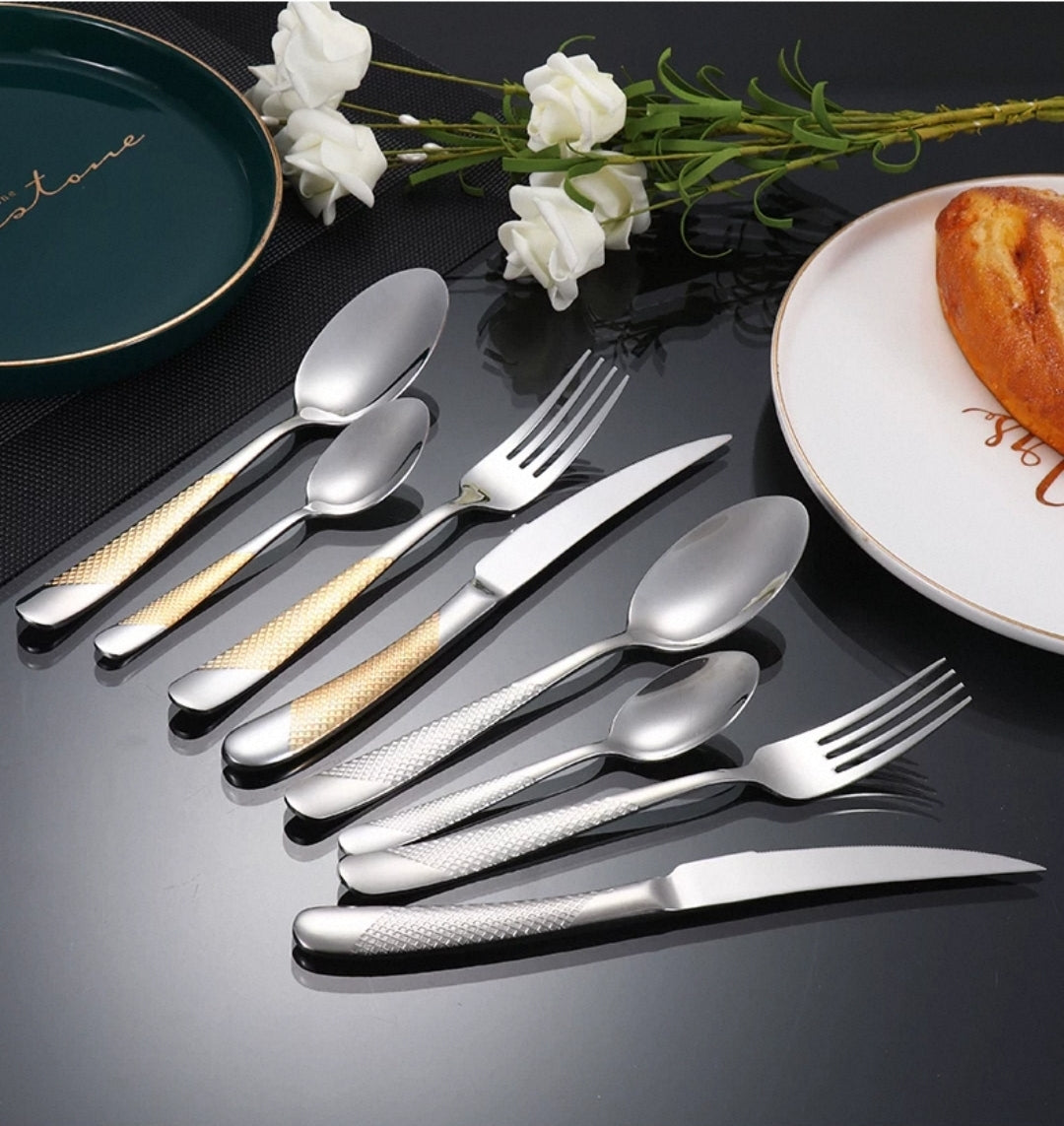 12 - 24-Piece Luxury Gold Stainless Steel Cutlery Set – Mirror Polished SUS304 Silverware for Modern Dining & Gifting