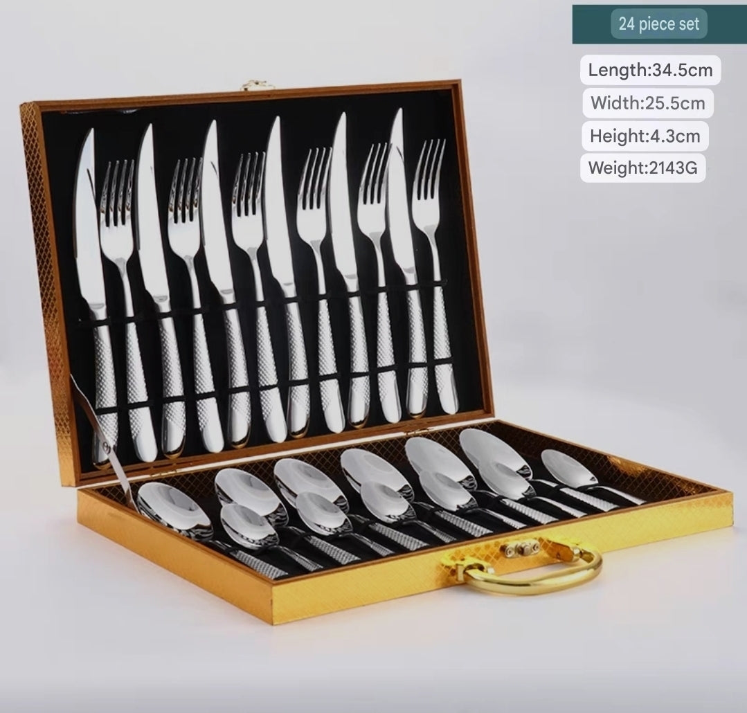 12 - 24-Piece Luxury Gold Stainless Steel Cutlery Set – Mirror Polished SUS304 Silverware for Modern Dining & Gifting