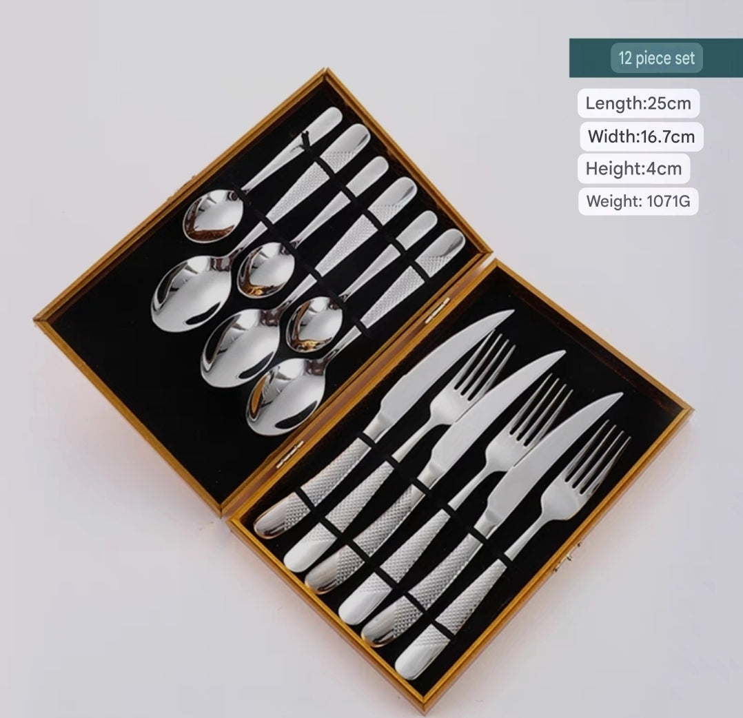 12 - 24-Piece Luxury Gold Stainless Steel Cutlery Set – Mirror Polished SUS304 Silverware for Modern Dining & Gifting