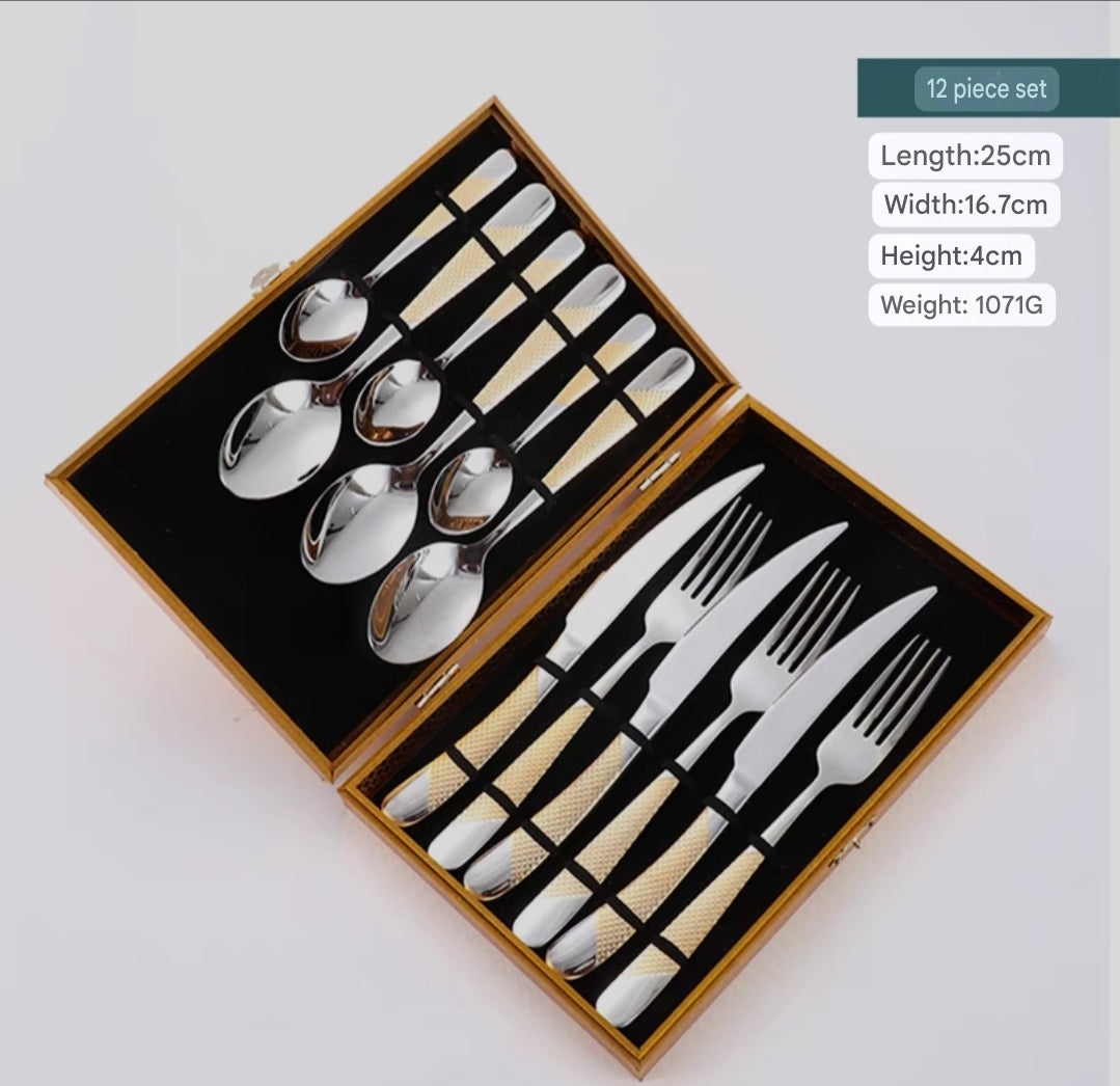 12 - 24-Piece Luxury Gold Stainless Steel Cutlery Set – Mirror Polished SUS304 Silverware for Modern Dining & Gifting