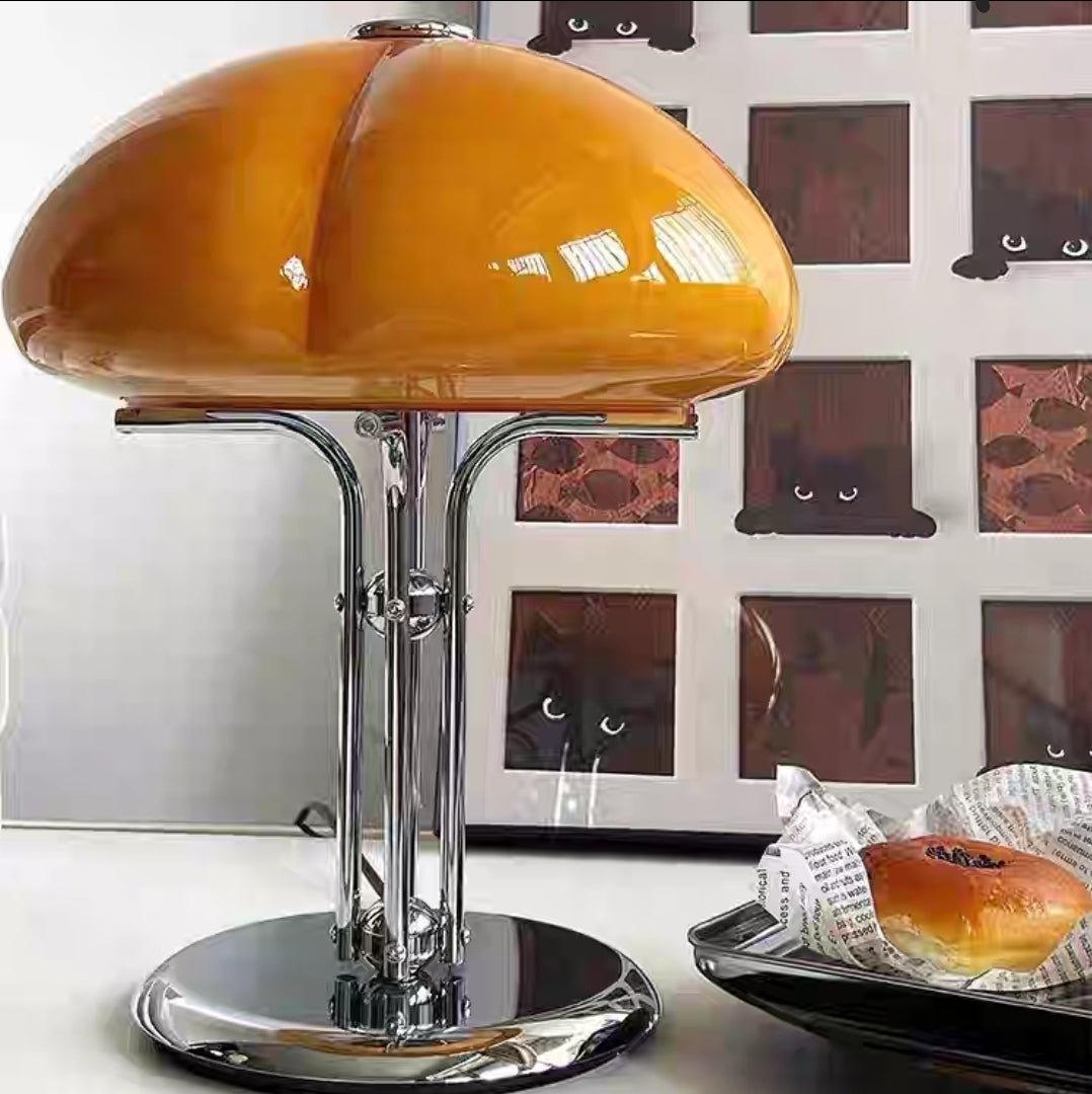 Retro Orange Mushroom Glass Table Lamp – Iron Base, 30cm, Milk Glass Finish