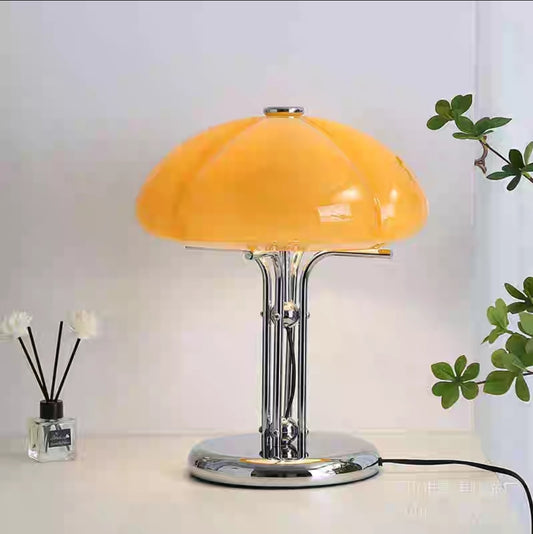 Retro Orange Mushroom Glass Table Lamp – Iron Base, 30cm, Milk Glass Finish