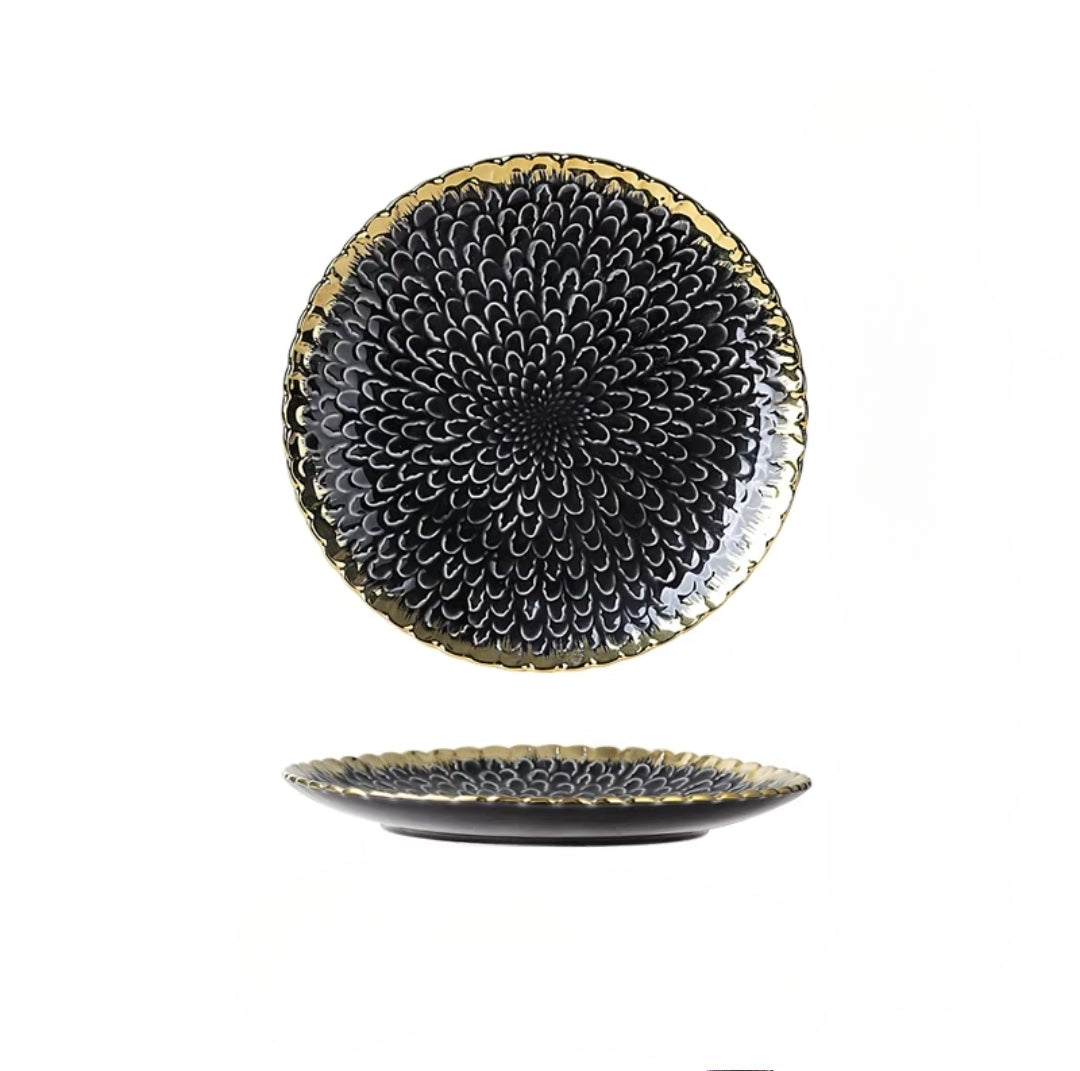 Midnight Bloom Textured Plate – Elegant Modern Dinnerware Set