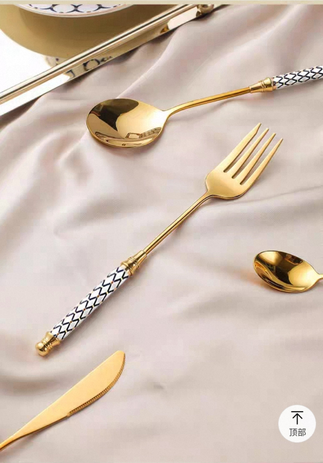 8-piece flatware set featuring gold utensils with retro ceramic grip