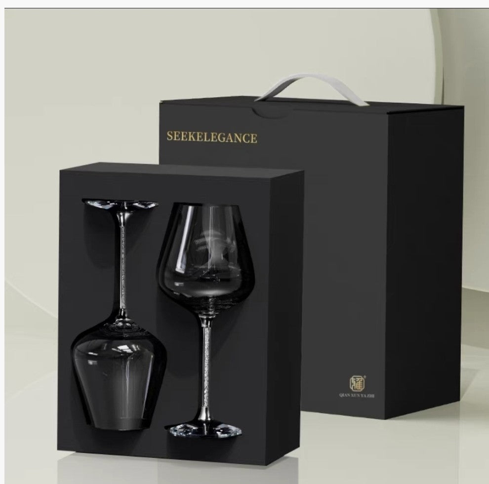 Luxury wine glass gift set featuring diamond stem design and premium packaging