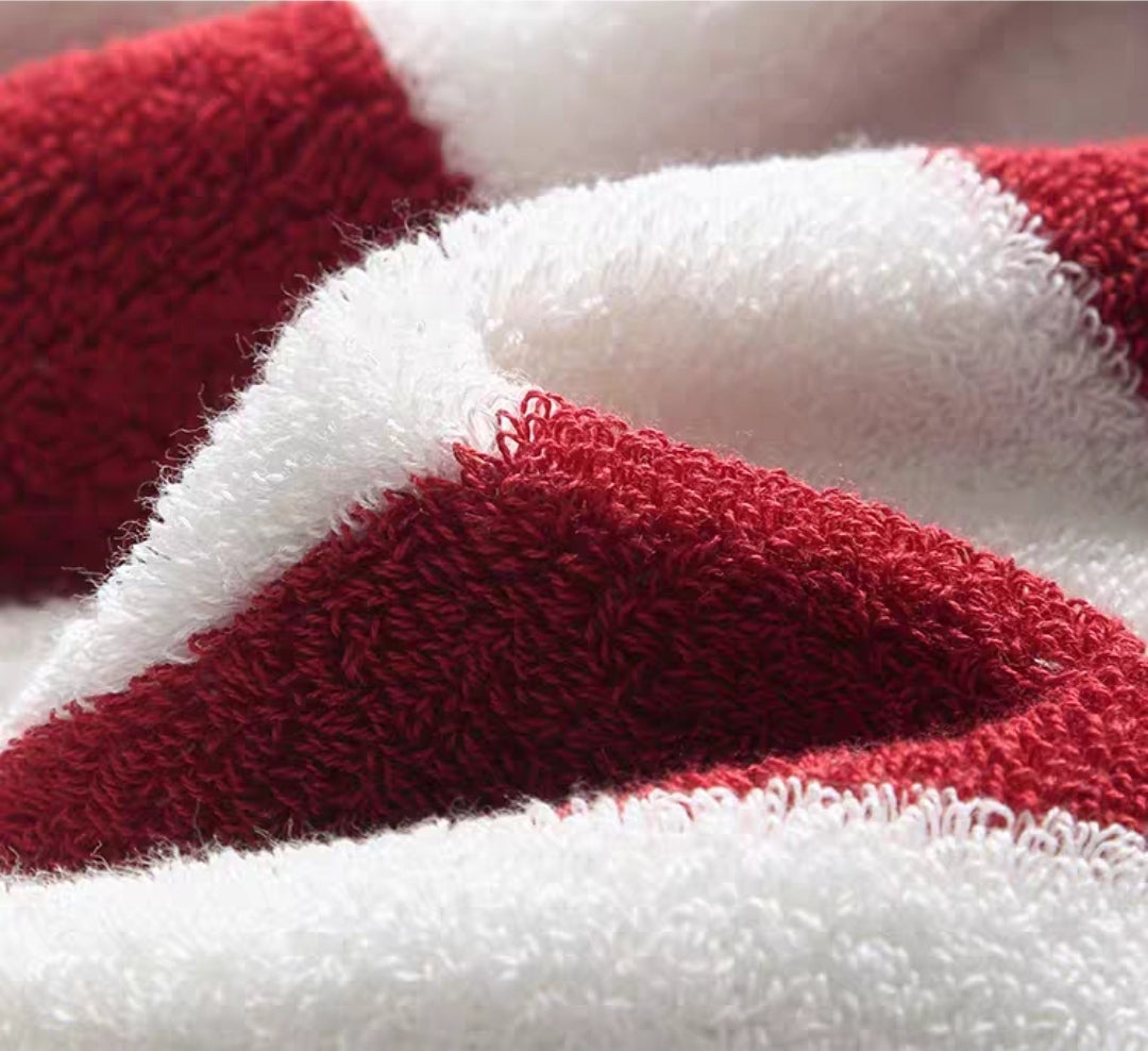Close-Up of Red and White Cotton Striped Towel Texture