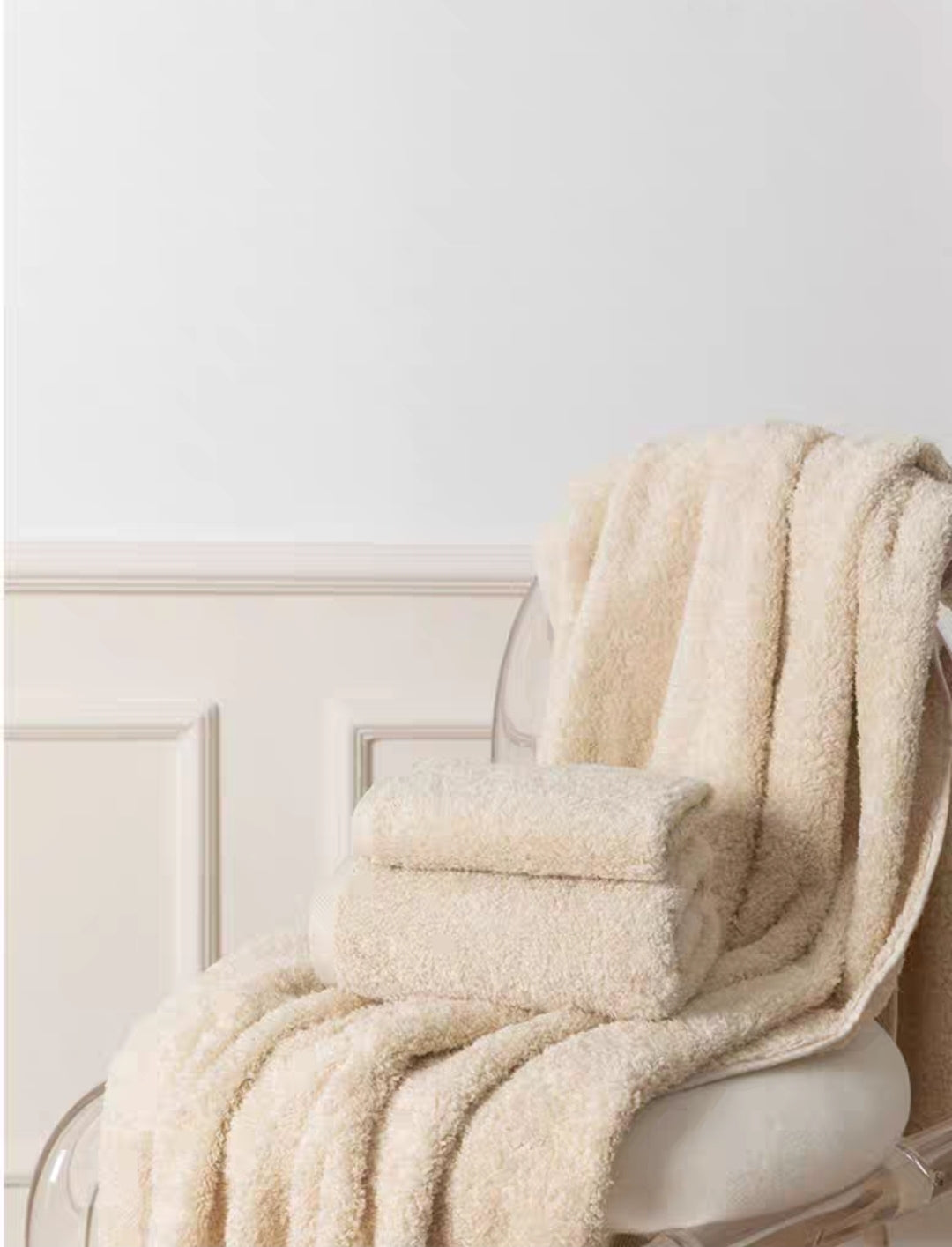 Close-up of long-staple cotton loops with ultra-soft texture