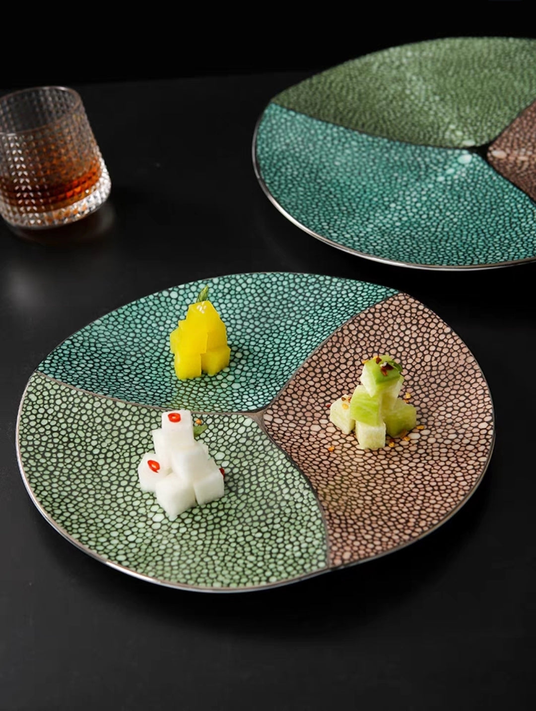 3-piece ceramic appetizer plate set with segmented sections
