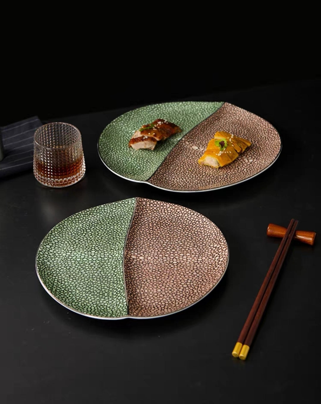 Mosaic glazed ceramic plates for desserts and side dishes