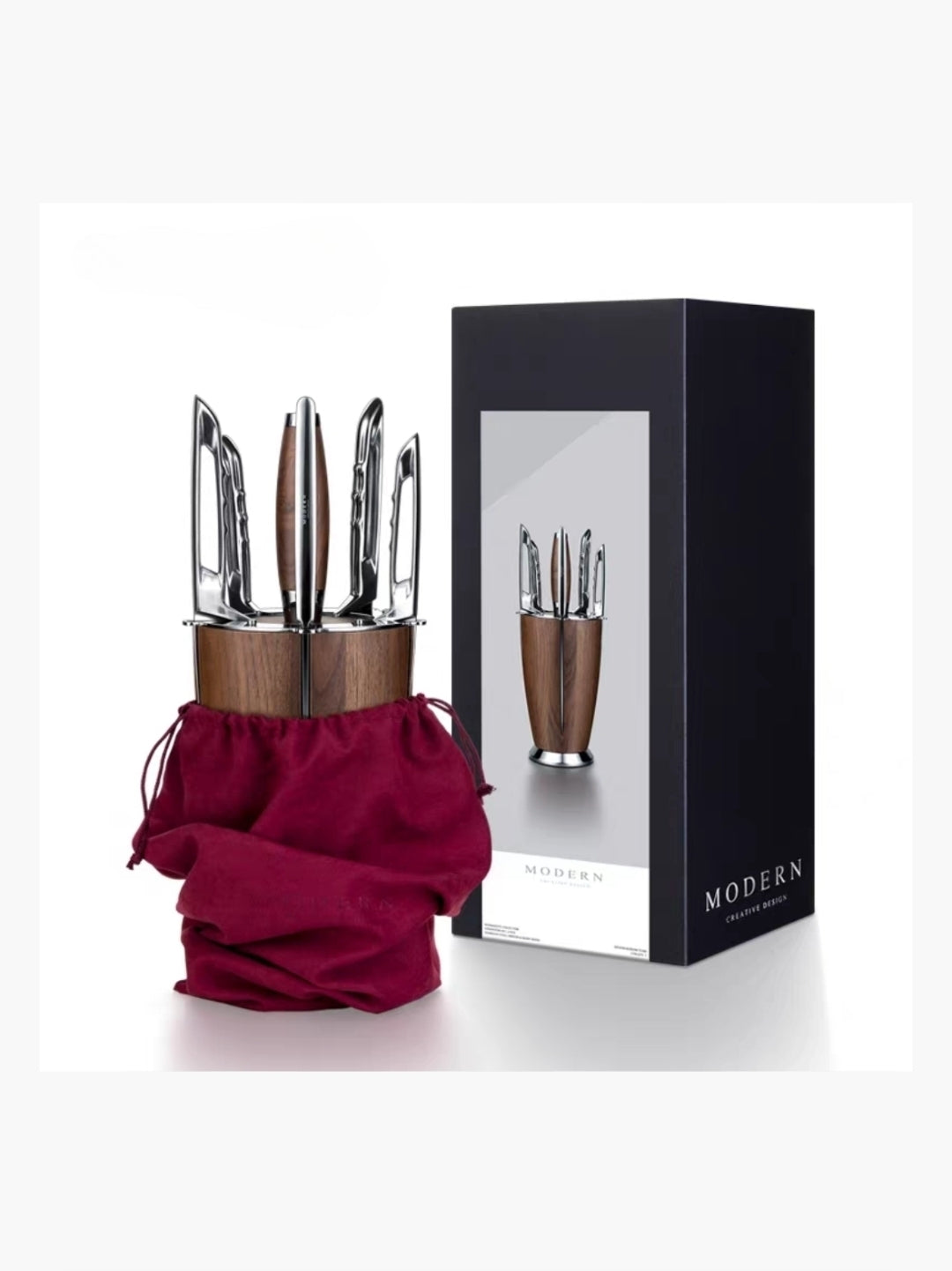 Luxury walnut knife. Chef's knife, bread knife, utility knife, and more with ergonomic wood handles