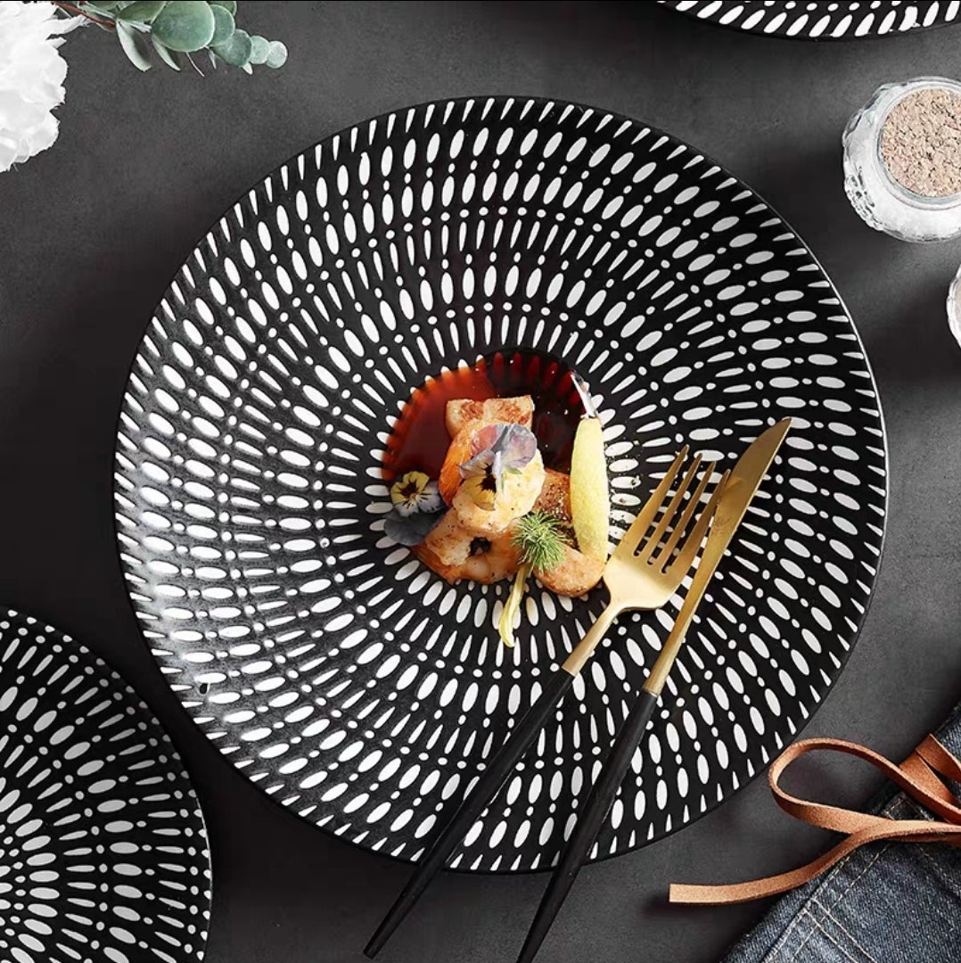 Black Embossed Dinner Plate (New Bone China) Set of 4