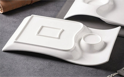 Set of 5 Elegant Nordic Ceramic Serving Plate with Sauce Compartment - High - Temperature Fired Porcelain