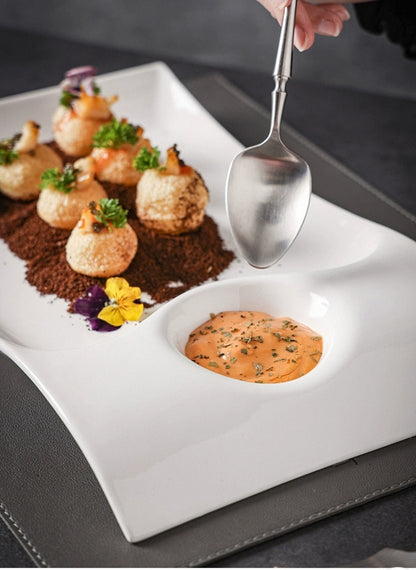Set of 5 Elegant Nordic Ceramic Serving Plate with Sauce Compartment - High - Temperature Fired Porcelain