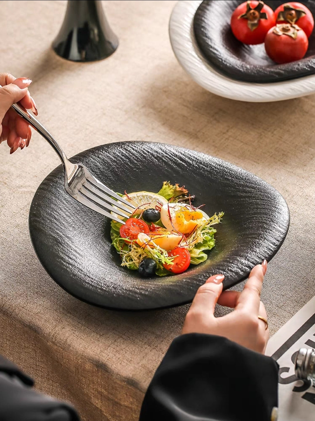 Set of 5 Textured Ceramic Plate – Elegant Minimalist Tableware