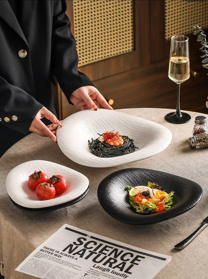 Set of 5 Textured Ceramic Plate – Elegant Minimalist Tableware