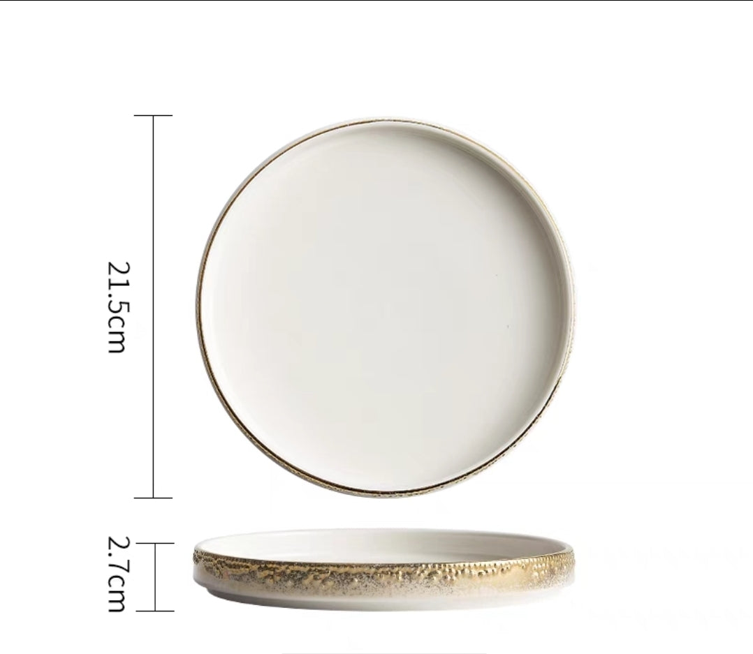 Nordic Pearl-Rimmed Ceramic Plate – Elegant Flat Dinnerware for Restaurants, Homes & Food Styling - Set of 4