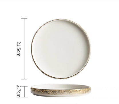 Nordic Pearl-Rimmed Ceramic Plate – Elegant Flat Dinnerware for Restaurants, Homes & Food Styling - Set of 4