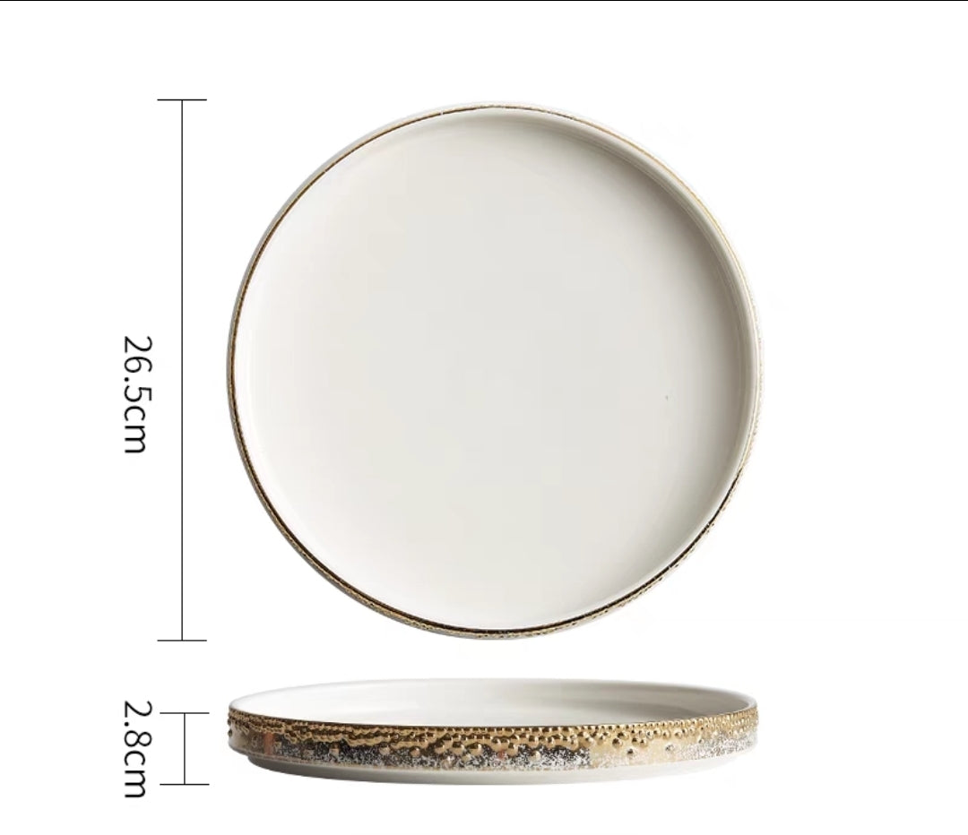 Nordic Pearl-Rimmed Ceramic Plate – Elegant Flat Dinnerware for Restaurants, Homes & Food Styling - Set of 4