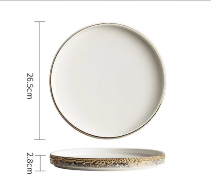 Nordic Pearl-Rimmed Ceramic Plate – Elegant Flat Dinnerware for Restaurants, Homes & Food Styling - Set of 4