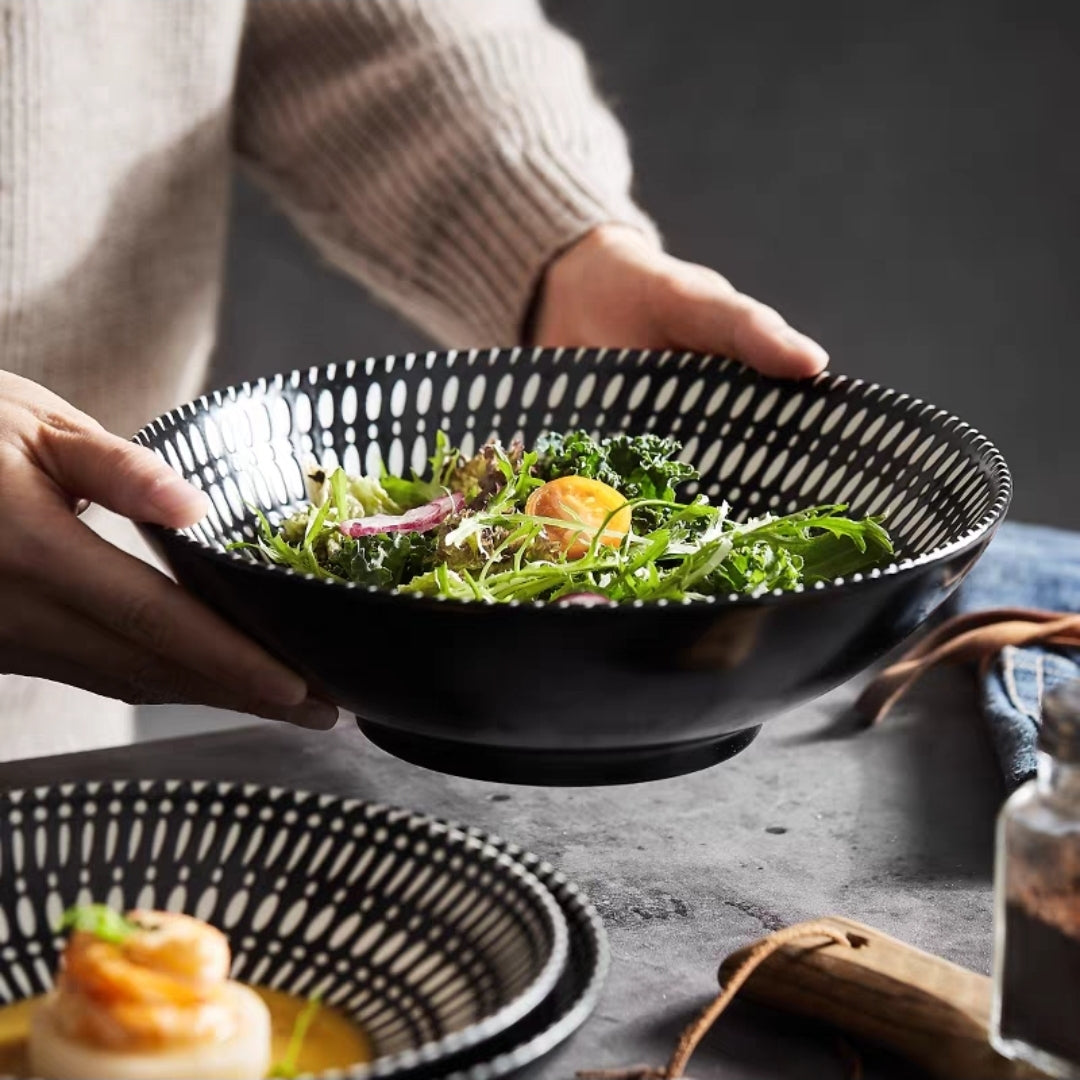 Black Embossed Soup Bowl (New Bone China) Set of 4