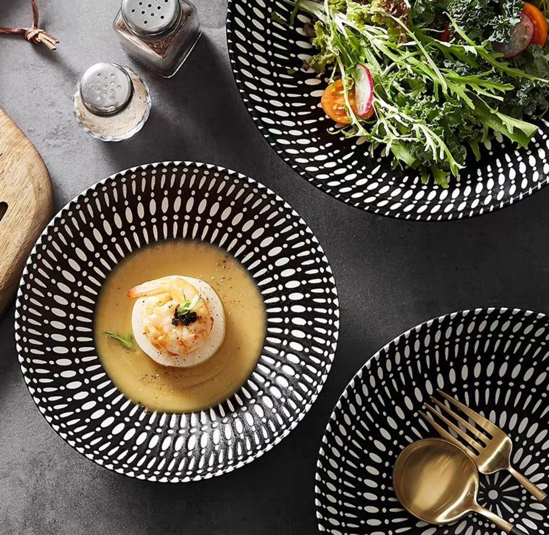 Black Embossed Soup Bowl (New Bone China) Set of 4