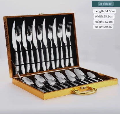 12 - 24-Piece Luxury Gold Stainless Steel Cutlery Set – Mirror Polished SUS304 Silverware for Modern Dining & Gifting