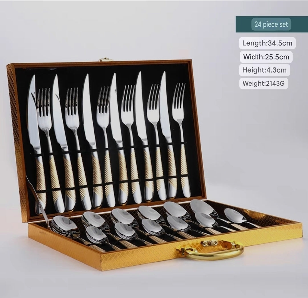 12 - 24-Piece Luxury Gold Stainless Steel Cutlery Set – Mirror Polished SUS304 Silverware for Modern Dining & Gifting