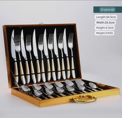 12 - 24-Piece Luxury Gold Stainless Steel Cutlery Set – Mirror Polished SUS304 Silverware for Modern Dining & Gifting