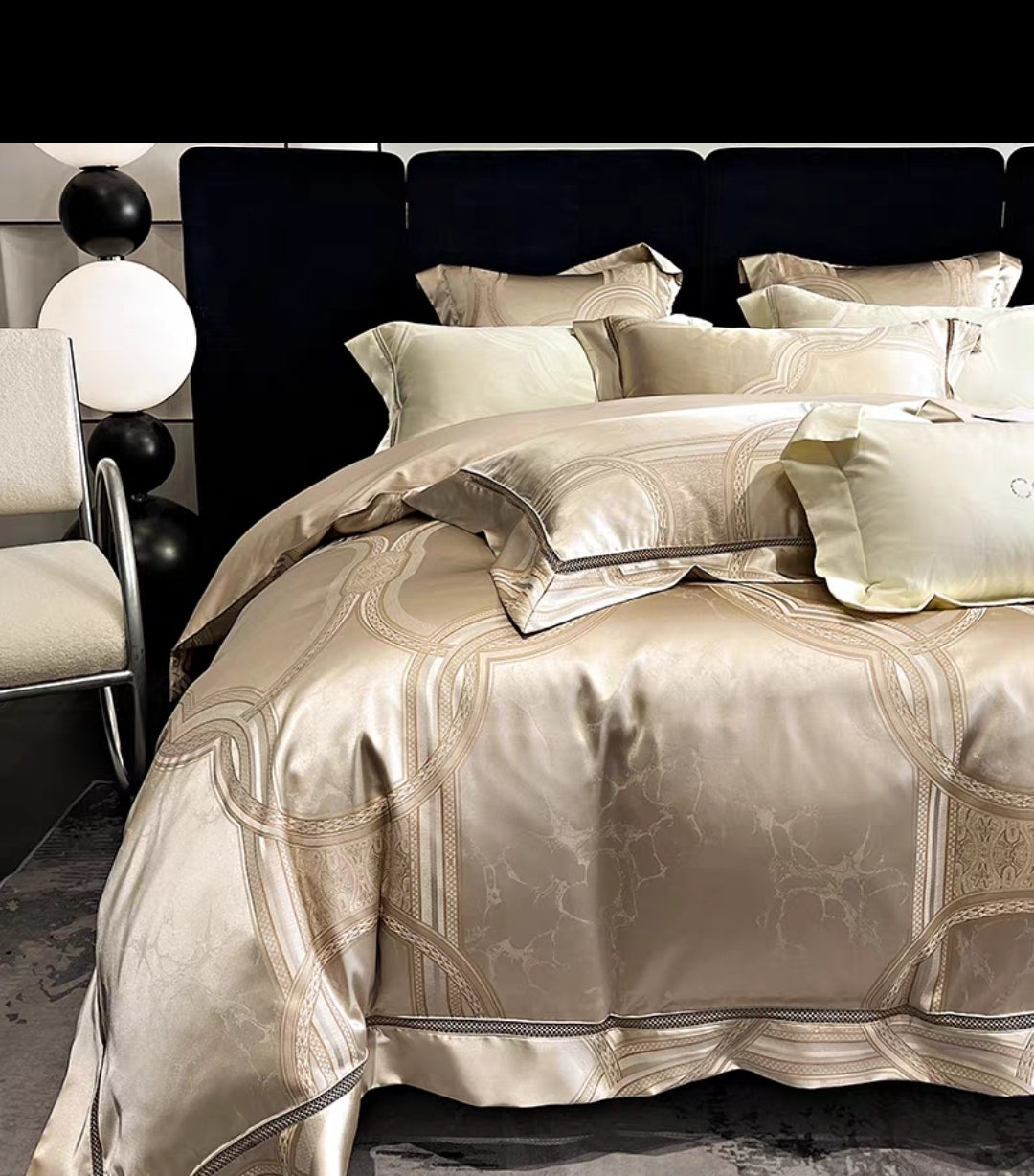 Complete 4-piece bedding set displayed with matching pillowcases and bed sheet