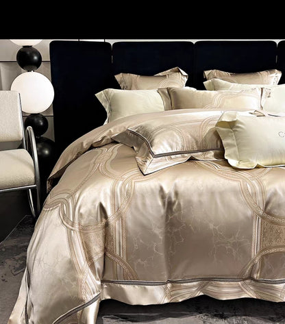 Complete 4-piece bedding set displayed with matching pillowcases and bed sheet