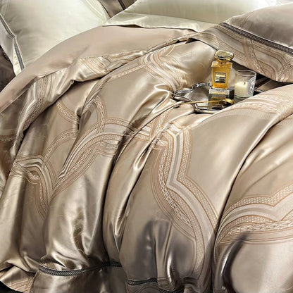 Close-up of 100S cotton duvet cover showcasing satin floral weave design