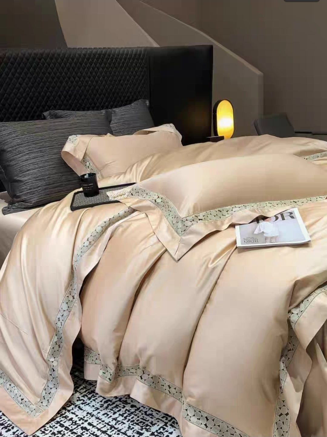 Champagne gold 100S cotton bedding set with elegant duvet and pillowcases