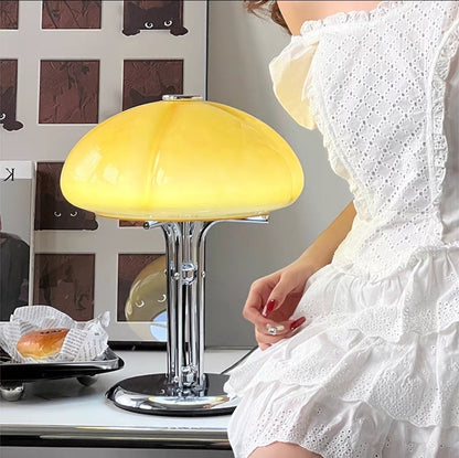 Retro Orange Mushroom Glass Table Lamp – Iron Base, 30cm, Milk Glass Finish
