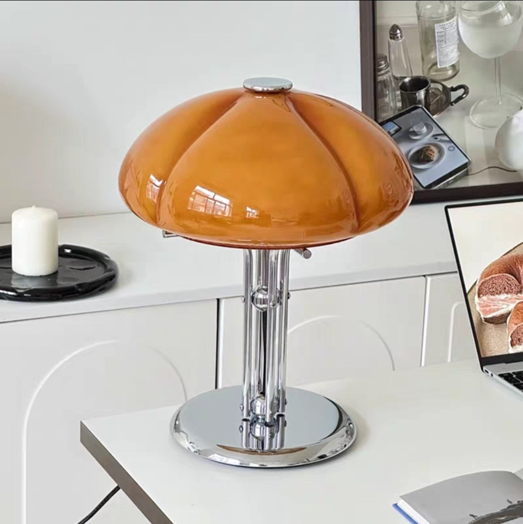 Retro Orange Mushroom Glass Table Lamp – Iron Base, 30cm, Milk Glass Finish