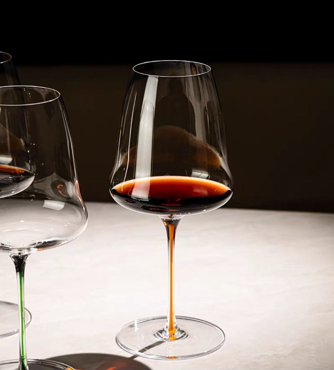 Handmade 760ml Crystal Wine Glass with Colored Stem – Ultra-Thin Red Wine Goblet -  3 - Piece Set