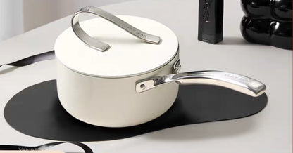 White Non-Stick Cooking Pot with Dome Lid – Minimalist Design