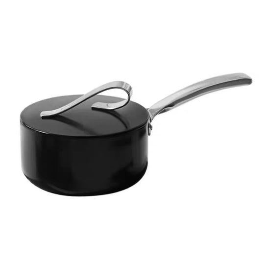 Black Non-Stick Cooking Pot with Dome Lid on Kitchen Counter