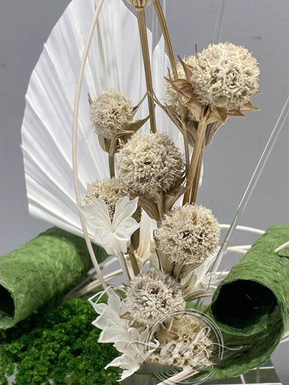 Modern Faux Floral Sculpture with Metal Arc Frame – 35cm