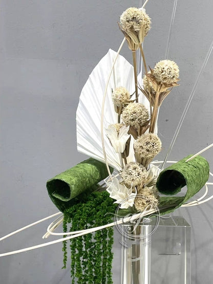 Modern Faux Floral Sculpture with Metal Arc Frame – 35cm