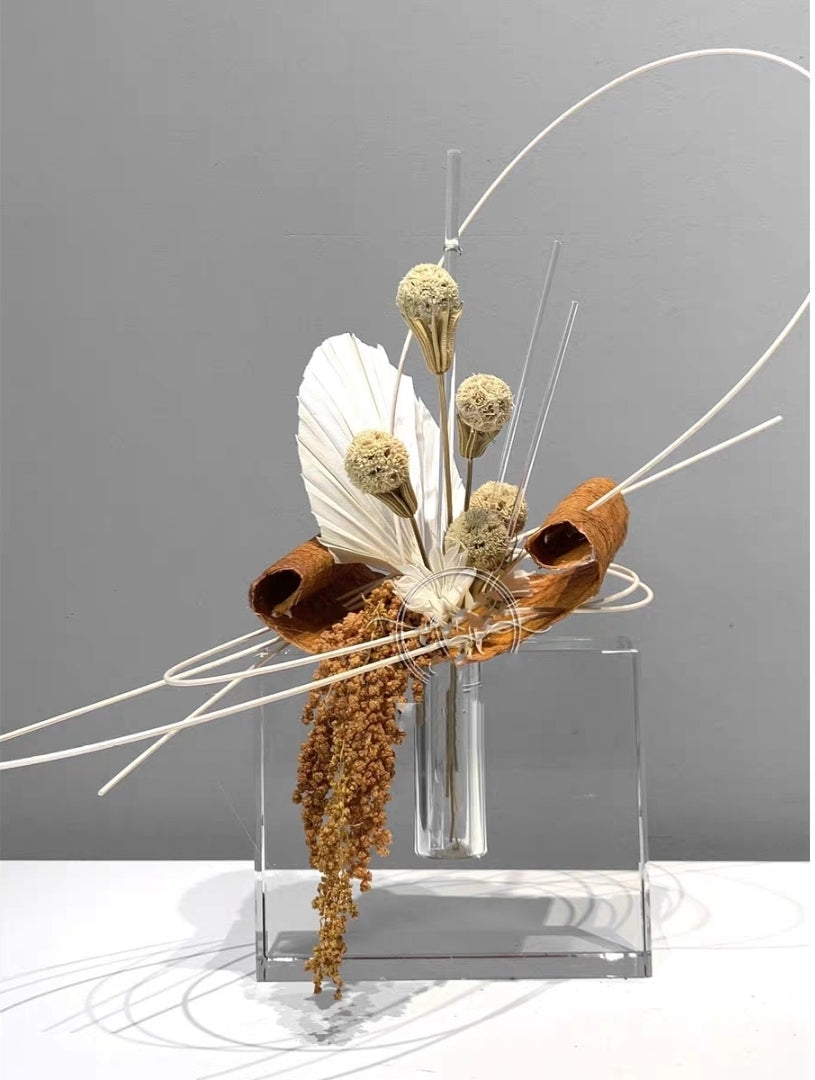 Modern Faux Floral Sculpture with Metal Arc Frame – 35cm