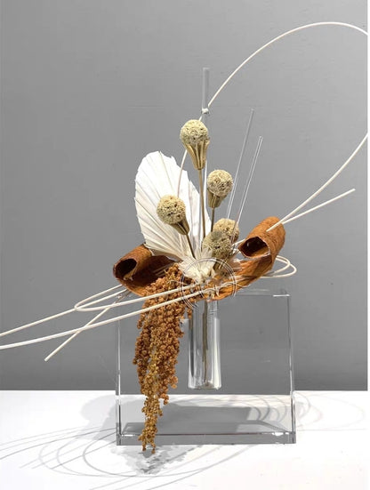 Modern Faux Floral Sculpture with Metal Arc Frame – 35cm