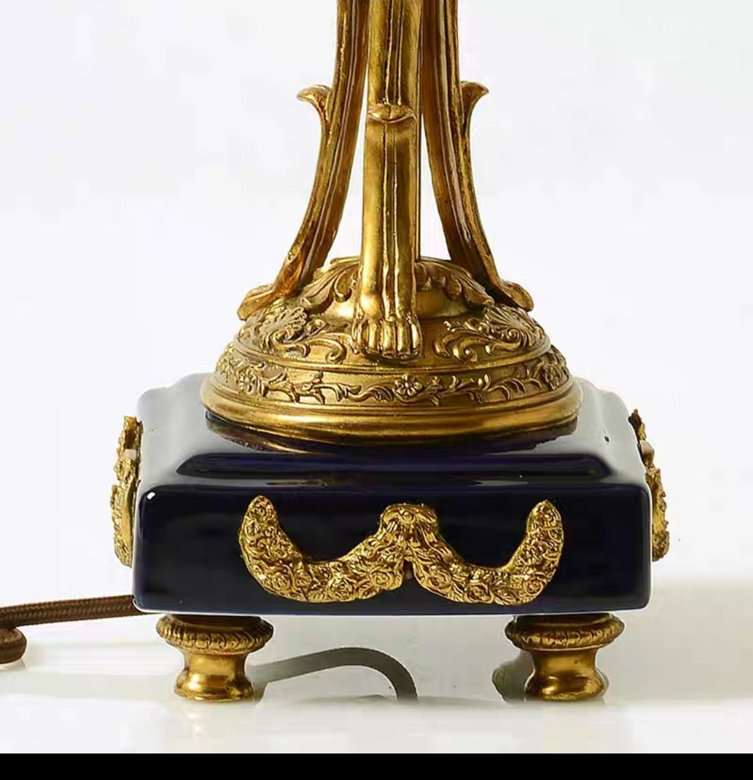 Close-up of Brass Detailing on Porcelain Accent Vase