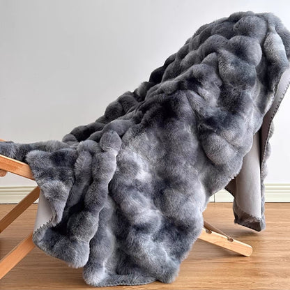 Smokey Grey Plush Faux Fur Blanket Showcasing Water-Ink Dye Effect
