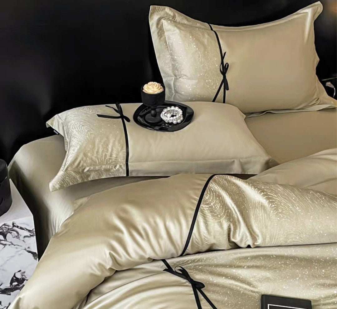 Pearl Ivory Tencel 4-Piece Bedding Set – High Thread Count Fabric Close-Up
