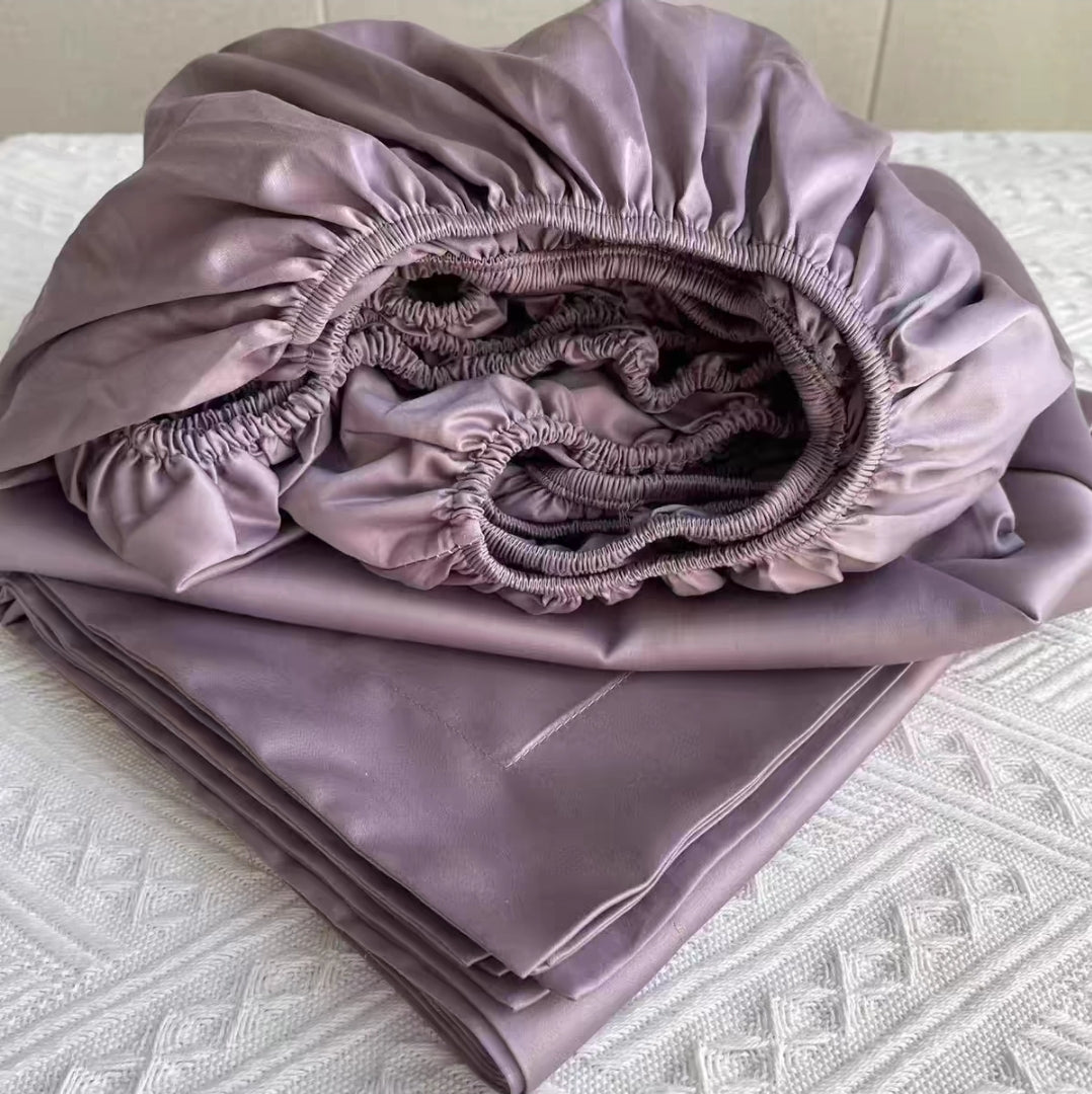 Purple Long-Staple Cotton Fitted Bedsheet with Pillowcases – Silky Soft Finish
