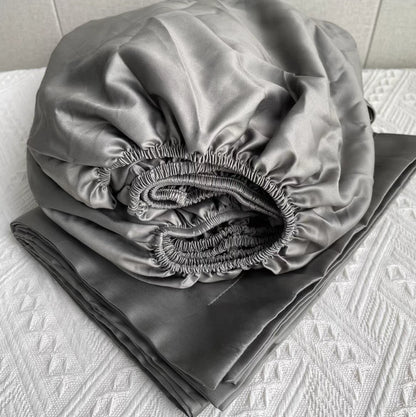 Grey Long-Staple Cotton Fitted Bedsheet Set with Elastic Edge Detail